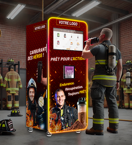 Machine à suppléments, design inspiré d’une caserne de pompiers, vue face avant